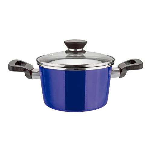 VITREX 71PVOLMAZ20 71PVOLMAZ20-Olla Gourmet de Acero esmaltado Antiadherente 2 Capas inducción Modelo Marseille Azul de 20x10 cm, Multicolor