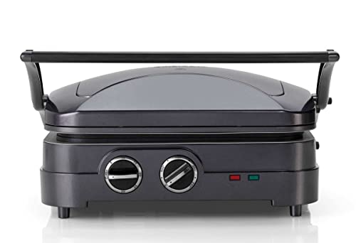 Cuisinart GR47BE Plancha y Grill, Placas Intercambiables Antiadherentes, Aptas Lavavajillas, Ajustes de Temperatura Hasta 240°C, Parrilla Eléctrica, Plancha de Asar, Uso Abierto y Cerrado