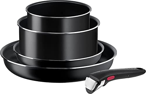 Tefal Ingenio Easy On - Juego de 2 Sartenes 22/28 cm + 2 Cazos 16/20 cm + Mango extraíble, intercambiable, sartenes antiadherentes, revestimiento titanio, Thermo-signal, apto lavavajillas, horno