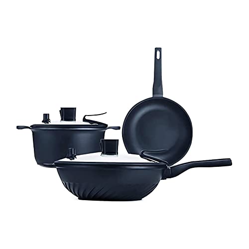 PWV Juego de utensilios de cobre de cobre, ollas de ultra antiadherente y sartenes de cobre con interior de cerámica, conjunto de utensilios de cocina antiadherente de cobre, maceta de cerámica y sart