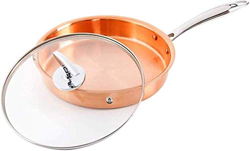 Sartén de cobre antiadherente de 28 cm con tapa de cristal y asa fría, sartén de cobre puro-With cover 22cm