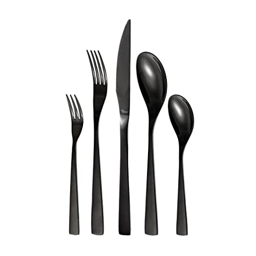 Otto Koning-Berlín-Juego de Cubiertos Acero Inoxidable de 20 Piezas-Chapado en Titanio Negro y Pulido Brillante, Espesor 4 mm y Cuchillo Chuletero. Una Cubertería Moderna para 4 Personas