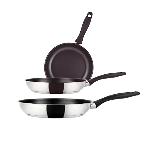 Fagor Enara Set Juego Sartenes Inducción 18-20-24 cm, Acero Inoxidable, Antiadherente Ecológico XYLAN PLUS sin PFOA, Fondo Difusor 3 Capas, Apta para Todas Las Cocinas, Vitrocerámica, Gas