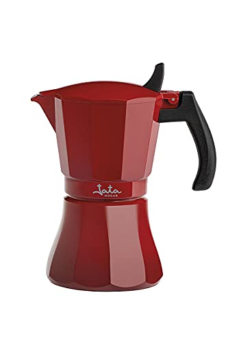 Jata HCAF2012 - Cafetera Italiana Inducción, Capacidad 12 Tazas, Apta para Todo Tipo de Cocinas, Cuerpo Aluminio, Roja