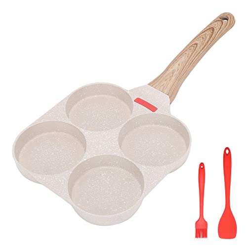 Bobikuke Sartén Tortitas, Sartén Huevos Poche de 4 Agujeros Sartén Antiadherente de Aluminio para Desayuno Huevos Fritos Hamburguesas Panqueques (Blanco)