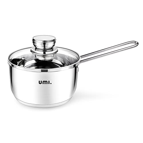 Amazon Brand - Umi Cacerola de Acero Inoxidable con tapa de Cristal, Cacerola de Leche CláSica, 16cm/1.5L