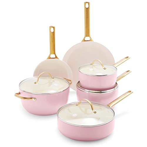 GreenPan Reserve Healthy - Ollas y sartenes antiadherentes de cerámica, 10 piezas, color rosa