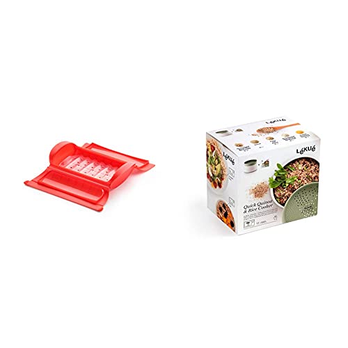 Lékué Estuche de vapor con bandeja, 1-2 personas, color rojo + Recipiente para cocinar Quinoa, Arroces y Cereales, 1 Litro