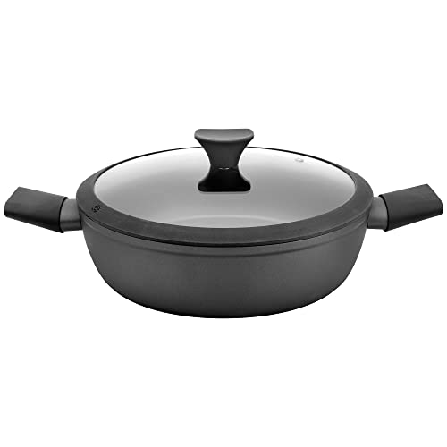 FLORINA Heston Cazuela Baja Inducción 26cm, 3 Litros, Aluminio Forjado, Tapa de Cristal, Antiadherente 3 Capas sin PFOA, Apta todas Cocinas, Vitrocerámica, Gas (1G0057)