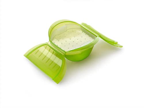 Lékué Estuche Vapor Hondo con Bandeja 3-4 pers, Silicona Platino, Verde, 1000 ml