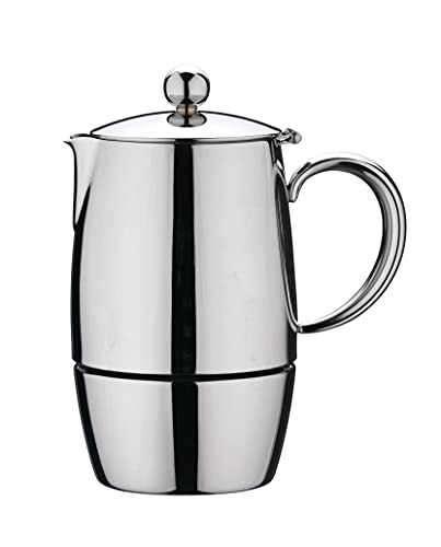 Café Stal BEC-03M Café Stål Bellux Range 18/10 Cafetera espresso de acero inoxidable estilo clásico estufa de moka italiano, asas huecas al tacto, 3 tazas (175 ml)