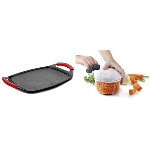 LACOR 25547 Plancha de Asar, Grill Eco Piedra Compatibilidad: todo tipo de cocinas + 60299 Cortador Manual con 3 cuchillas y base antideslizante, blanco