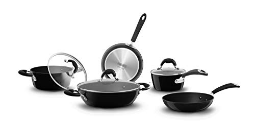 Bialetti Black Infinity - Batería de cocina y sartenes de 8 piezas, apta para inducción, aluminio