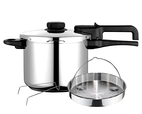 Fagor Dual Xpress Olla a Presión 8 Litros, Inducción, Express Super Rápida, Acero Inox. 18/10, Todo Tipo Cocinas, Fondo Termodifusor, Regulador de Presión, 5 Sistemas Seguridad, Incluye Cestillo