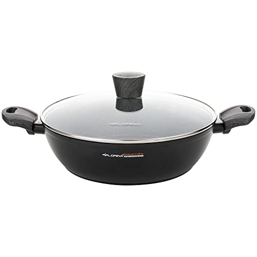 Florina Bono Cazuela Baja 20cm Inducción, 1,6L, Aluminio, fondo FULL INDUCTION, Tapa de Cristal, Antiadherente Mármol sin PFOA, Apta todas Cocinas, Vitrocerámica, Eléctrica, Halógena, Gas