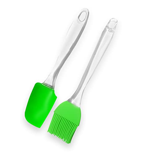 Set Espátula + Pincel de cocina | Set de utensilios de cocina flexibles | Piezas desmontables | Set de 2 Piezas | Espátula y pincel de silicona | Set de repostería | Verde 18 cm