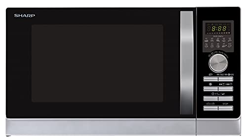 Sharp R843INW Microondas 3 en 1 con aire caliente, grill y convección , 25 L , 800 W , grill 1000 W , 2500 convección , Plato Giratorio de Metal (30 cm) , Plateado