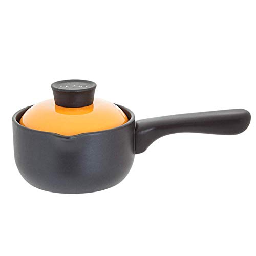 Cazuela/Olla de Cofe Turca con Tapa Olla de Horno Redonda Antiadherente con Asas Cocotte Olla de Leche Naranja-1.6L