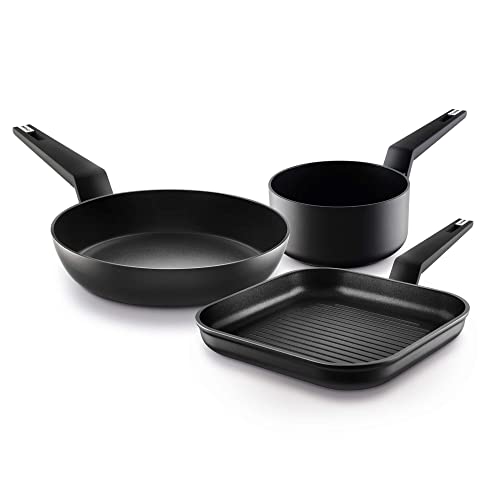 Castey - Batería De Cocina Titanium: Sartén 24 cm, Grill 27X27 cm, Cazo 16 cm