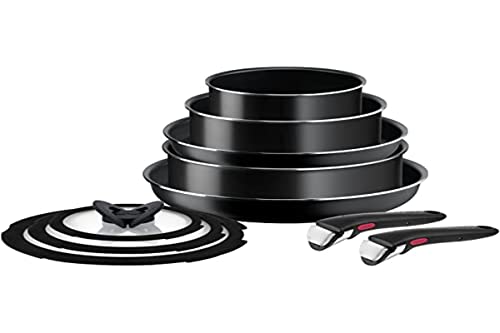 Tefal Ingenio L1599143 - Juego de ollas y sartenes, apilables, mango extraíble, ahorro de espacio, antiadherente, color negro, L1599143