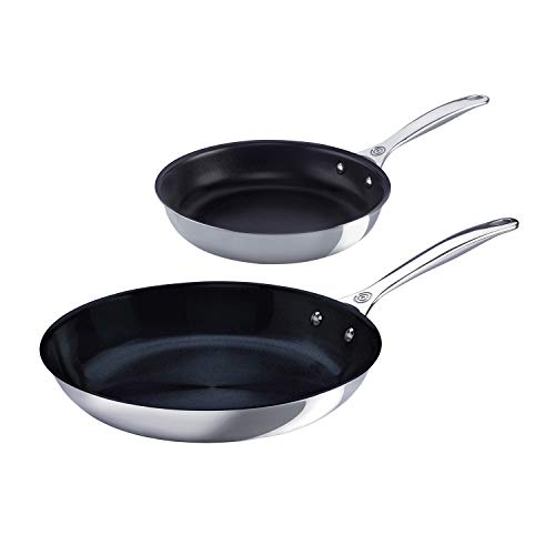 LE CREUSET Signature - Sartén antiadherente (2 piezas, 20 cm de diámetro, 26 cm de diámetro), color plateado