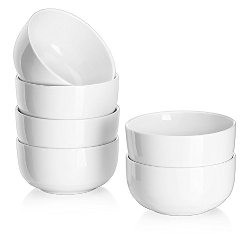 DOWAN Cuencos de Cocina, 300ML Tazones de Cereale Blanco, Ensaladeras, Cuencos de Ceramica Pequeños para Servir, Sopa, Postre, Helado, Snack | Conjunto de 6