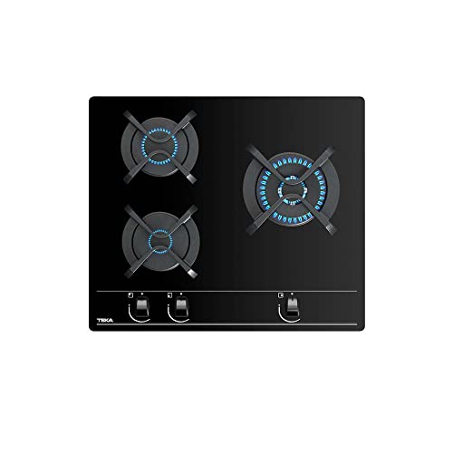 Teka GBC 63010 KBN - Placa de Gas Natural 3 Quemadores, Placa Gas 60cm, de Vidrio Templado, Autoencendido, Mandos Frontales Ergonómicos, Seguridad Termopar, Color Negro