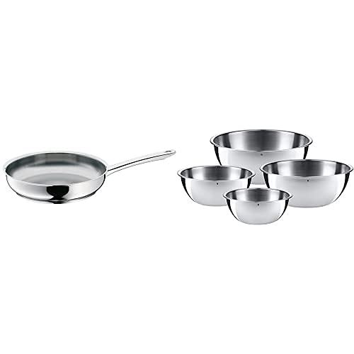 WMF Profi - Sartén 20 cm, de acero Inoxidable, sin recubrimiento para todo tipo de cocinas Incluido inducción + Gourmet-Set de 4 Boles, Acero Inoxidable Mate