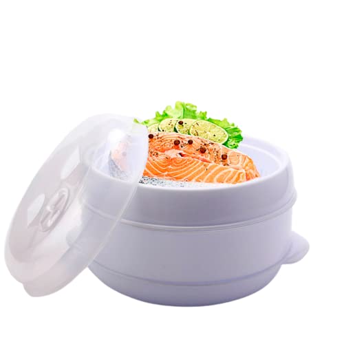 Vaporera para microondas, Olla para cocinar al vapor, Cocina al vapor con dos niveles para microondas, Olla vapor para microondas, Libre de BPA, Comida sana sin aceites y sin grasa