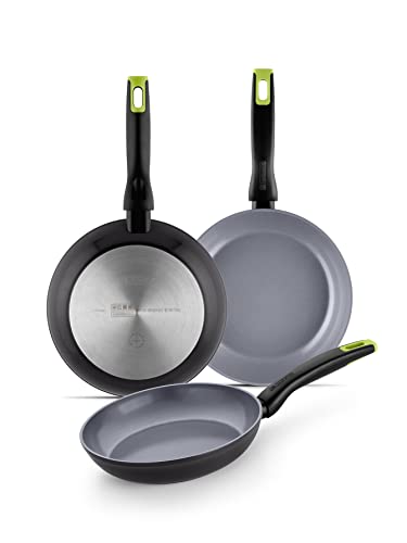 Monix Eco Nature, Set De Sartenes 18-22-26 Cm Aluminio Forjado Reciclado, Cerámica Antiadherente Reforzada, Apta Para Todo Tipo De Cocina E Inducción