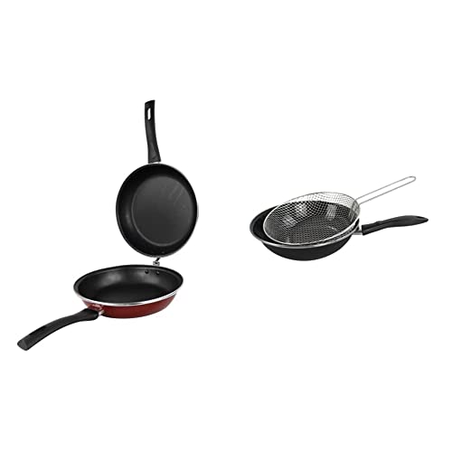 MAGEFESA PRAGA sartén tortilla 24, acero esmaltado vitrificado, en granate, inducción y lavavajillas & Black - Sartén freidora 26cm de acero vitrificado exterior negro