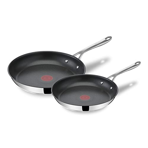 Tefal Jamie Oliver - 2 Sartenes de 24 y 28 cm de acero inoxidable, sartenes antiadherentes, reforzadas con Titanio, Thermo-Signal, forma profunda, todo tipo de cocinas, libre PFOA,Juego de 2 Sartenes