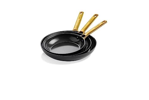Green Pan Padova CC003773-001 Reserve - Juego de 3 sartenes con revestimiento cerámico en color negro y dorado, diámetro: 20 cm + 24 cm + 28 cm