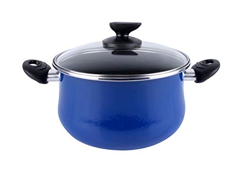 Magefesa Danubio - Olla 20cm de acero vitrificado exterior azul. Antiadherente bicapa reforzado, apta para todo tipo de cocinas, especial inducción. 50% de ahorro energético.