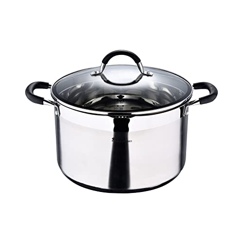 MasterPro Foodies | Olla de Cocina con Tapa de Cristal | Capacidad de 9.5 L | Fabricada en Acero Inoxidable | Muy Resistente y Fácil de Limpiar | Compatible con Todo Tipo de Cocinas