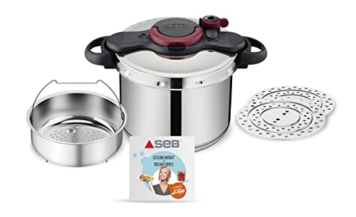 SEB p4624922 Clipso minut Easy Olla a presión 9 L, Acero Inoxidable + Kit esterilización + Libro de Recetas inducción, Gris
