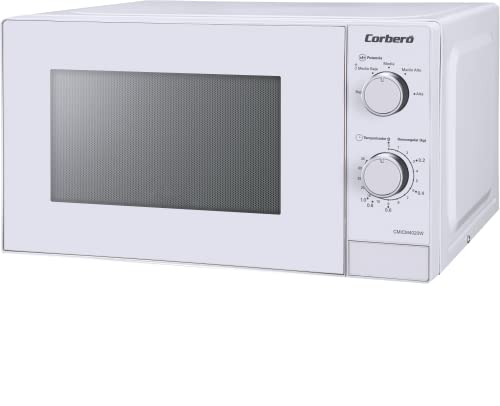 Corberó CMICM4020W Microondas de Libre Instalación Cap. 20 Litros, Color Blanco, Potencia 700 W, Descongelar, 5 Niveles Potencia, Control Mecánico, Temp. 35 Min, Plato Giratorio 255