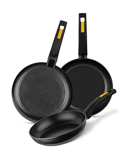 Monix COOK - Set 3 sartenes aluminio forjado 18-22-26cm, antiadherente bicapa sin PFOA, apta para todo tipo de cocinas e inducción, negro