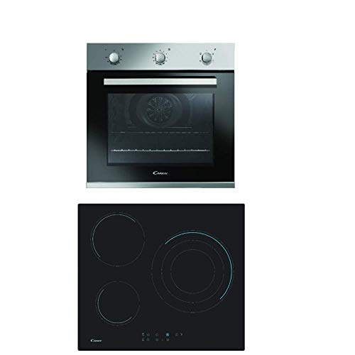 Candy Timeless PCP27XCH63TV T, Conjunto Horno y Vitrocerámica, Horno Multifunción 65L, Cuba para Limpieza por Agua, Vitrocerámica 60CM, 3 Zonas, 10 Niveles de Potencia, Potencia Total 5,7KW, Negro