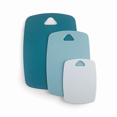 Lacor 60555 Set de 3 Corte Ocean, Tabla, Ideal para Cortar Alimentos, Agujero para Colgar, Polipropileno, Tamaños: 20x15 cm, 30x20 cm y 35x25 cm, Azul, Plástico