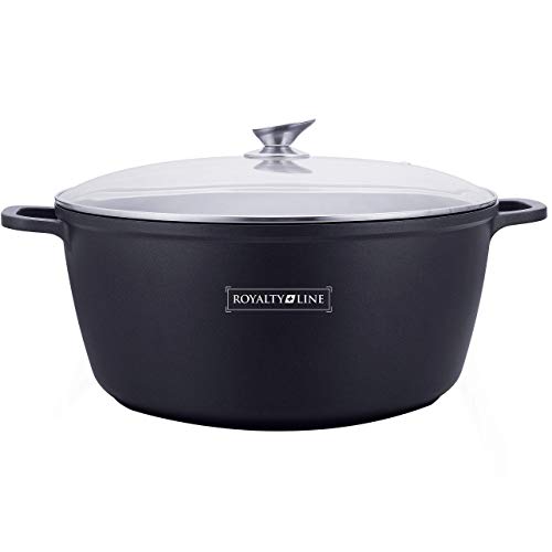 Royalty Line - RL-BS36M - Cacerola Grande con Tapa de Cristal, Antiadherente, 13.9 Litros, 36 cm, Negro