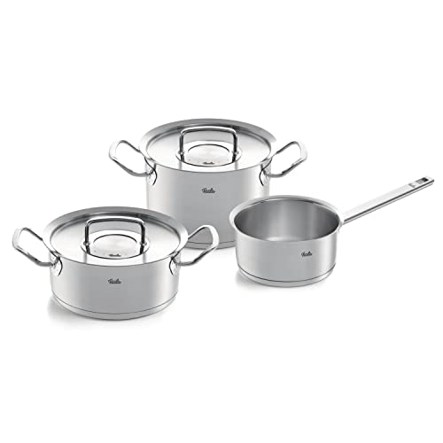 Fissler Original-Profi Collection Juego de ollas de acero inoxidable, 3 piezas, 1 olla y 1 cacerola con tapa de metal, 1 cazo sin tapa, inducción