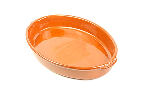 ARTESANIAROCA Cazuela ovala de Barro refractario. Ideal para el Horno. Made in Spain.38cm Largo x 24,8cm Ancho x 6cm Alto
