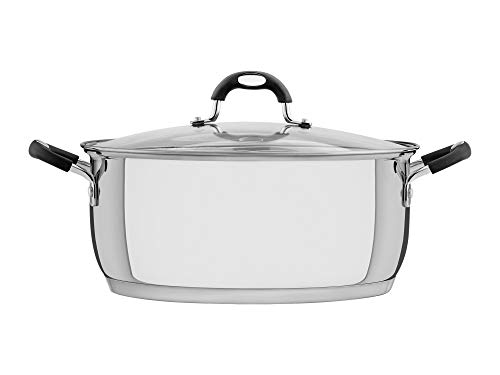 TRAMONTINA - Cacerola Solar Silicone, Rasa, de Acero Inoxidable y Terminación Brillante, con Cuerpo Triple y Tapa de Vidrio, 30 cm y 8,9 L