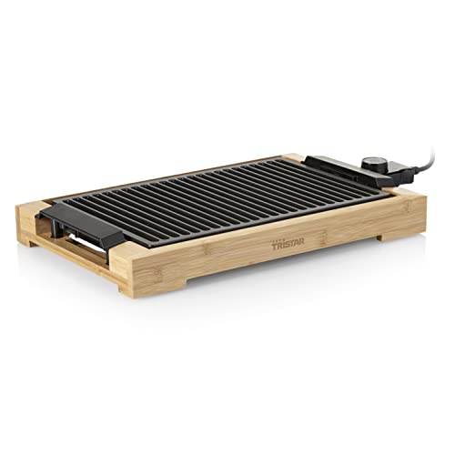 Tristar BP-2785 Parrilla y barbacoa eléctrica – Con elegante carcasa de bambú – Superficie para cocinar: 37 x 25 cm