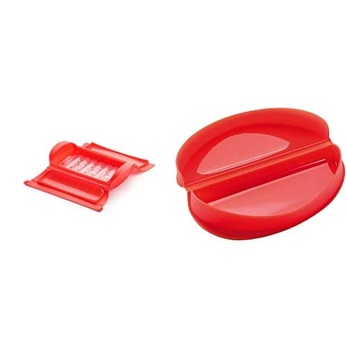 Lékué Estuche de vapor con bandeja, 1-2 personas, color rojo + Recipiente para cocinar tortillas francesas en microondas, color rojo