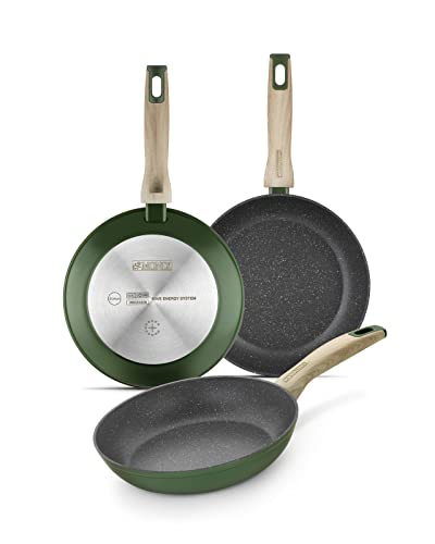 Monix Amazonia - Set 3 sartenes 20-24-28cm aluminio forjado, antiadherente reforzado con titanio sin PFOA, apata para todo tipo de cocinas e inducción