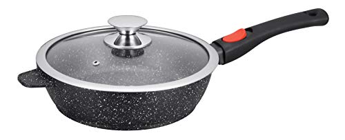 Kamberg Sartén Profunda 28 cm, mango extraíble, aluminio fundido, revestimiento piedra antiadherente, tapa de vidrio, todos los incendios, incluida la inducción, sin PFOA