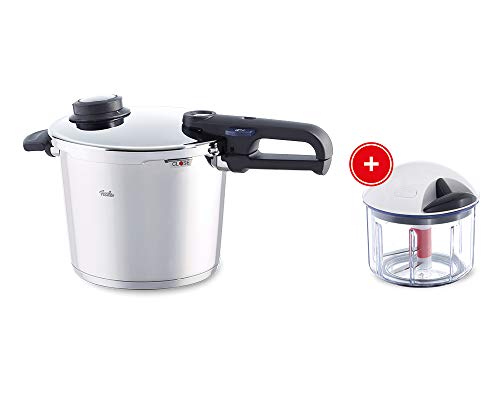 Fissler Set creativo de 2 piezas, olla a presión de acero inoxidable Vitavit Premium, 6 L y diámetro de 22 cm, apta para inducción + GRATIS multipicadora Finecut