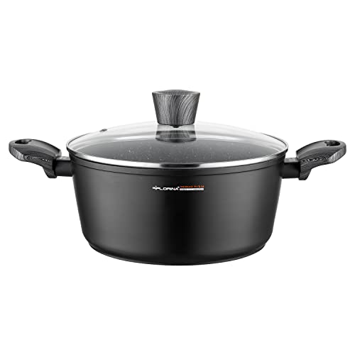 Florina Bono Cazuela Alta 24cm Inducción, 4L, Aluminio, fondo FULL INDUCTION, Tapa de Cristal, Antiadherente Mármol sin PFOA, Apta todas Cocinas, Vitrocerámica, Eléctrica, Halógena, Gas